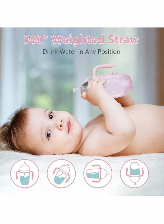 أكواب الشرب للأطفال 6+ أشهر ، كوب أطفال 300 مل قش مرجح ومقابض سهلة الإمساك ، زجاجة ماء للأطفال مع غطاء علوي بسيط ، كوب مدرب للشرب المستقل ، كوب طفل صغير خال من الانسكاب 360 درجة (وردي) - Image 2